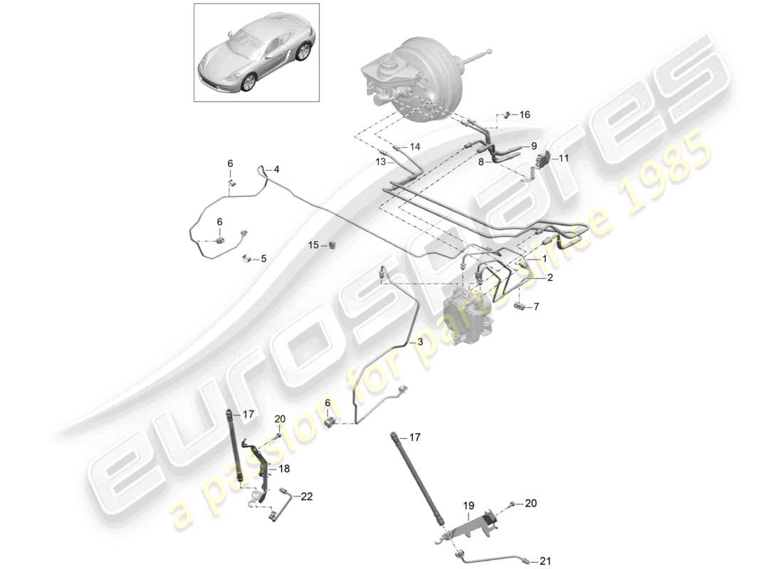 porsche 2024 (718 cayman) schéma des pièces de la conduite de frein avant