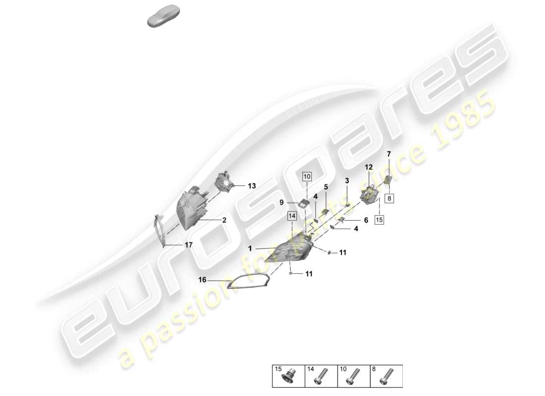 porsche 2026 (taycan 9j1-2) schéma des pièces du phare à led avec faisceau matriciel
