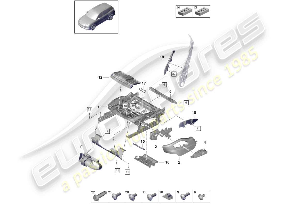 porsche 2023 (cayenne e3 9ya/9yb) schéma des pièces du cadre du siège confort