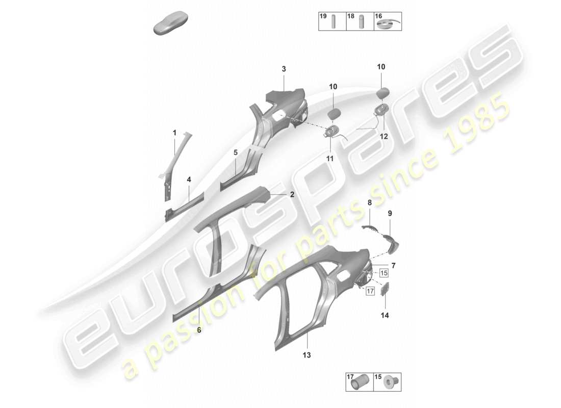 porsche 2021 (panamera 971-2) diagramme de la partie extérieure de la partie latérale