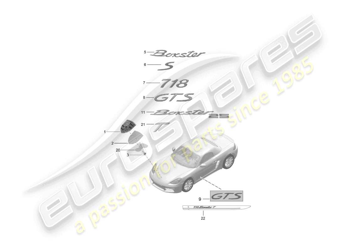 porsche 2024 (718 boxster) inscriptions/moulures de lettrage diagramme des pièces