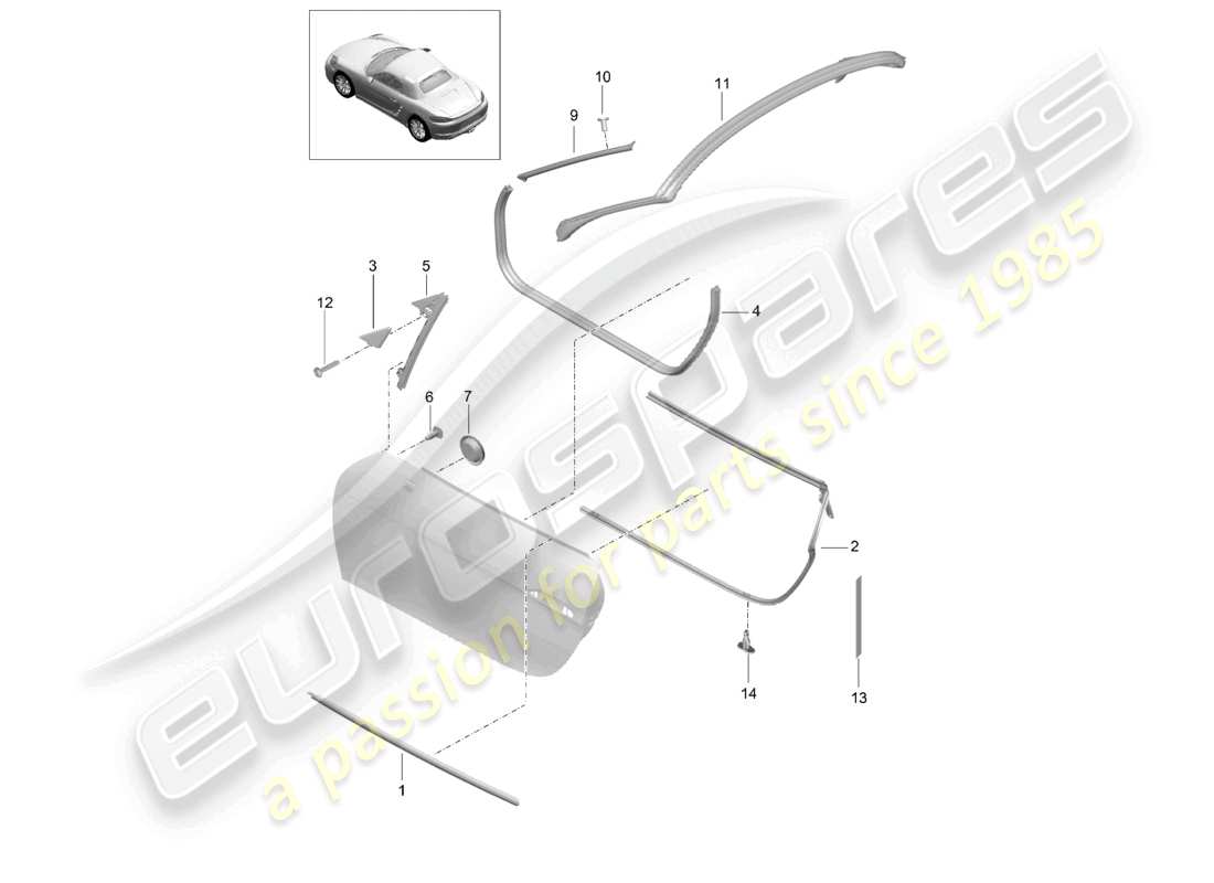 porsche 2024 (718 boxster) schéma des pièces de joint et de garniture de porte