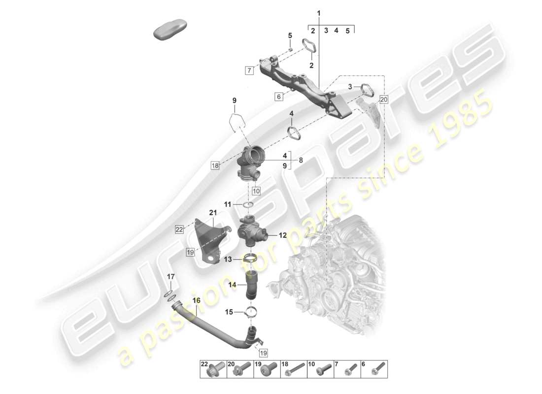 porsche 2023 (992-1) schéma des pièces du support de montage du tuyau de liquide de refroidissement