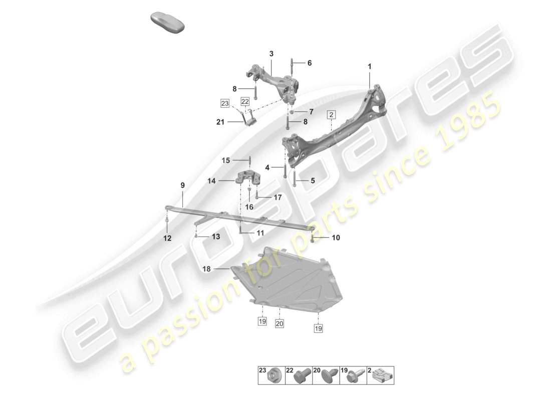porsche 2023 (992-1) diagramme des pièces de la traverse de l'essieu arrière