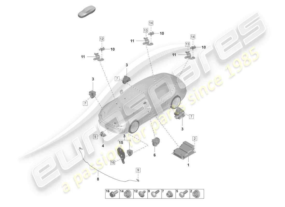 porsche 2024 (panamera 971-2) unité de contrôle capteurs airbag capteur de pression protection des piétons schéma des pièces