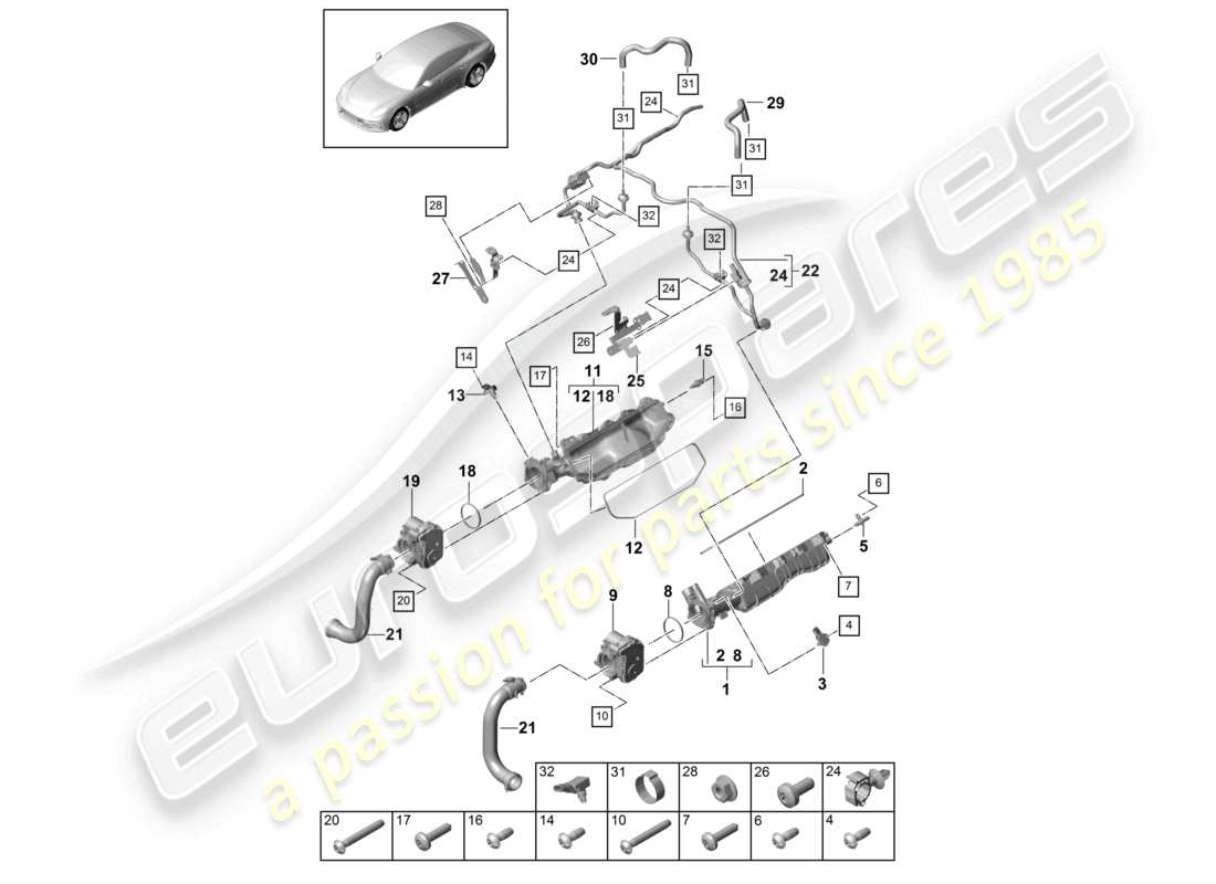 porsche 2021 (panamera 971-1) schéma des pièces de ventilation du collecteur d'admission pour réservoir de carburant