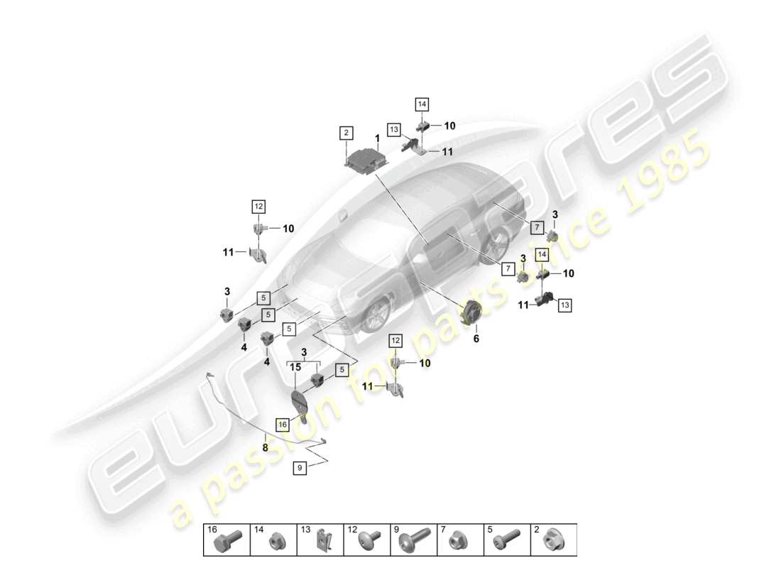 porsche 2021 (panamera 971-1) unité de contrôle capteurs airbag capteur de pression protection des piétons schéma des pièces