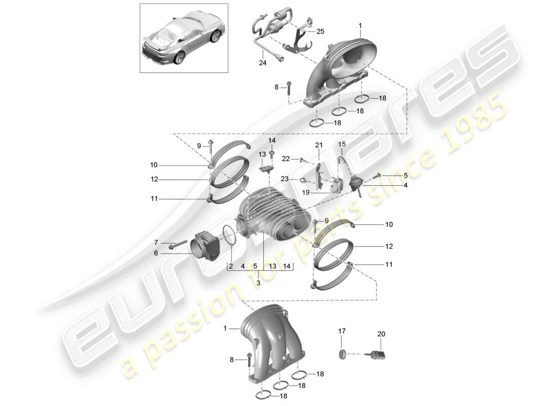 porsche 2021 (991-2 r/gt3/rs) système d'admission schéma des pièces