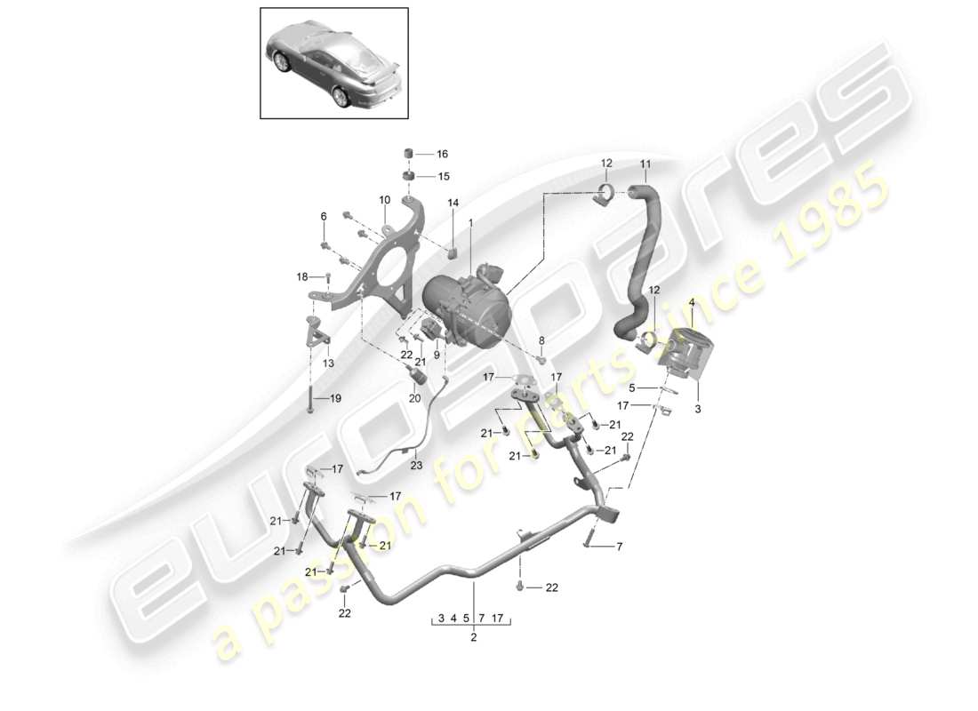 porsche 2021 (991-2 r/gt3/rs) pompe à air secondaire schéma des pièces
