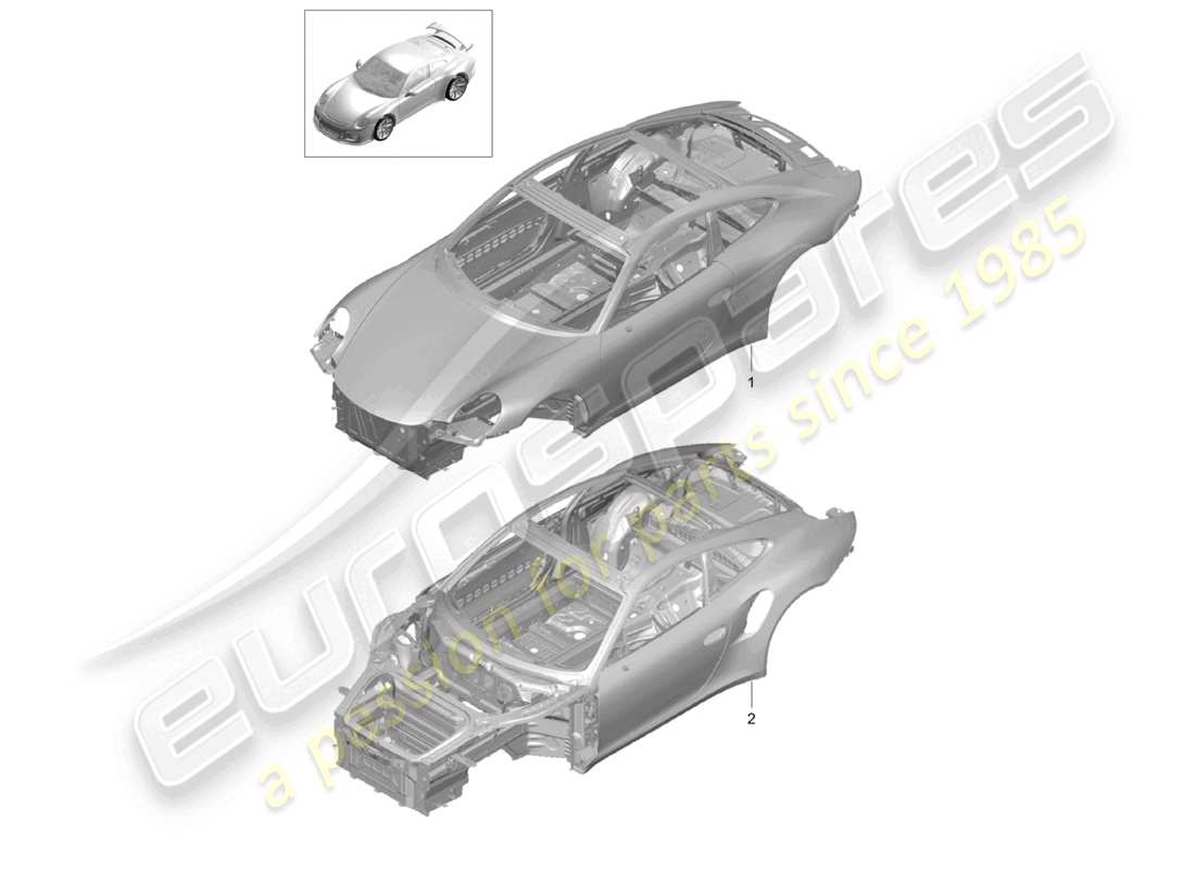 porsche 2021 (991-2 r/gt3/rs) carrosserie diagramme de pièce