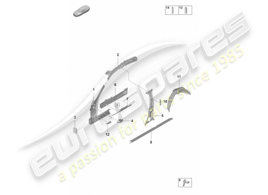 porsche 2021 (panamera 971-2) diagramme de la partie intérieure de la partie latérale
