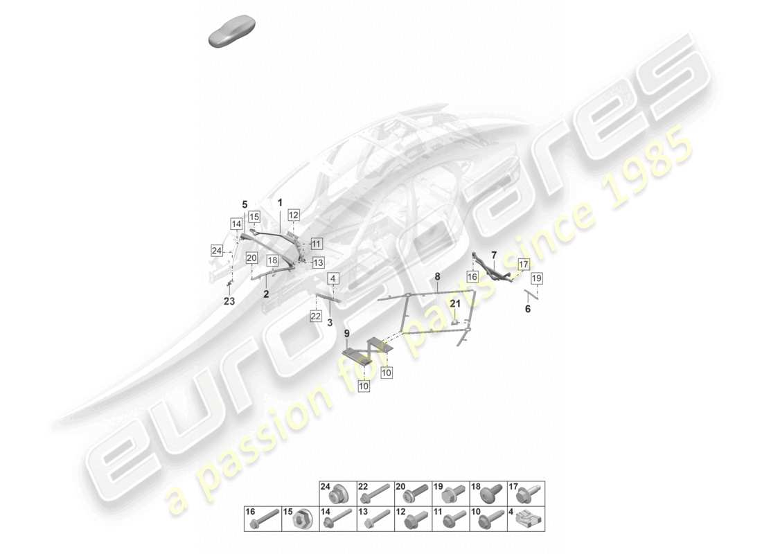 porsche 2021 (panamera 971-2) schéma des pièces de la jambe de force du dôme