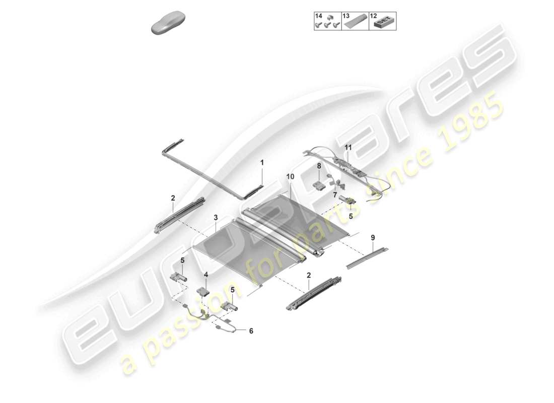 porsche 2021 (panamera 971-2) schéma des pièces des accessoires pour toit coulissant en verre
