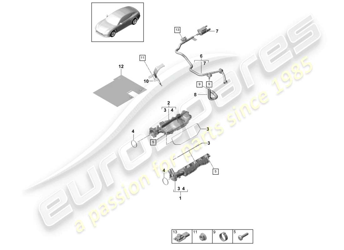 porsche 2021 (panamera 971-1) schéma des pièces de ventilation du collecteur d'admission pour réservoir de carburant