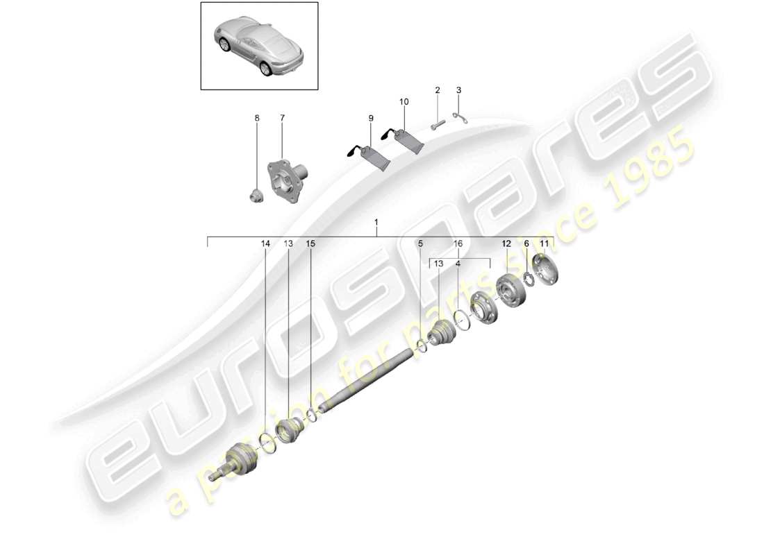 porsche 2024 (718 cayman) schéma des pièces du moyeu de roue de l'arbre de transmission