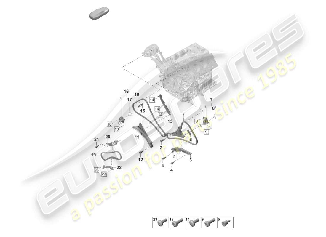 porsche 2022 (panamera 971-2) schéma des pièces du tendeur de chaîne de distribution