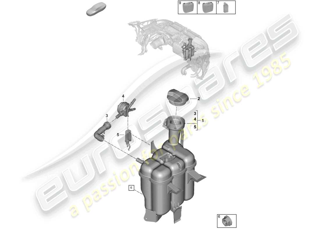 porsche 2024 (992-2) vase d'expansion de liquide de refroidissement schéma des pièces
