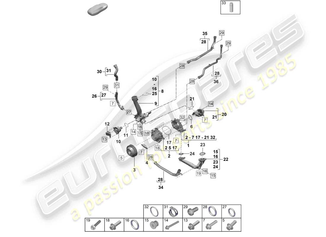 porsche 2024 (992-2) schéma des pièces du boîtier du thermostat de la pompe à liquide de refroidissement