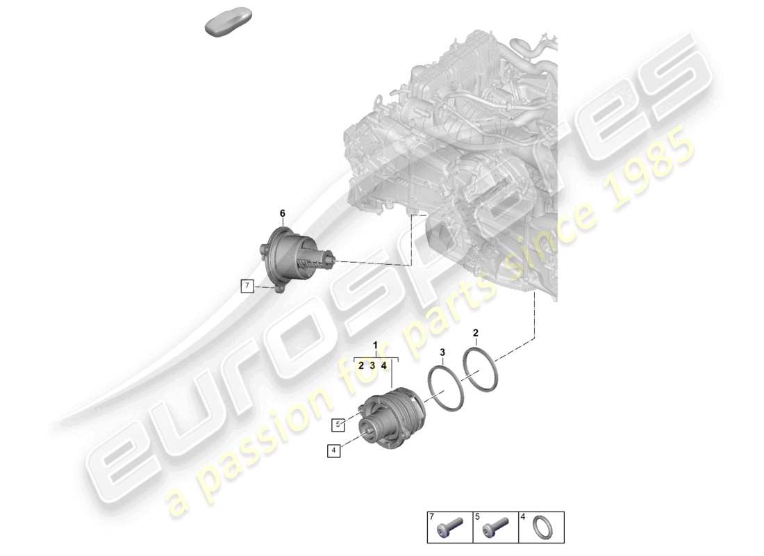 porsche 2024 (992-2) schéma des pièces du thermostat de la pompe à liquide de refroidissement