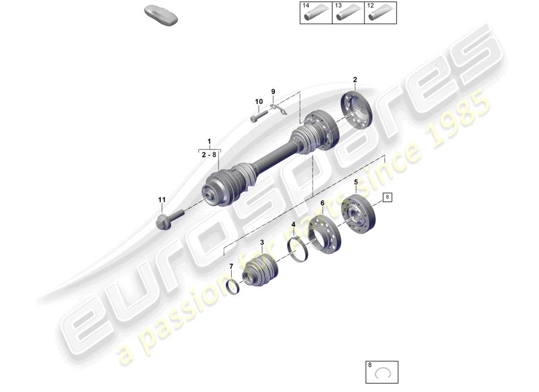 porsche 2024 (992-2) schéma des pièces de l'arbre de transmission de l'essieu arrière