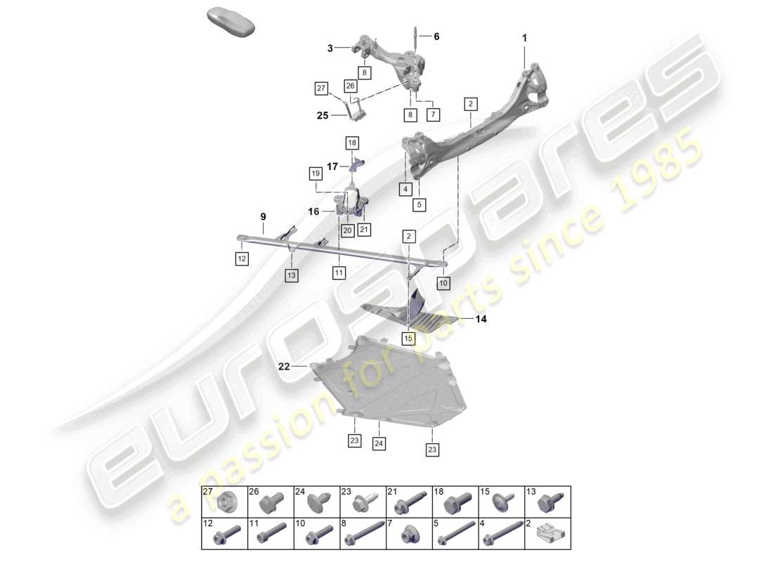 porsche 2024 (992-2) diagramme des pièces de la traverse de l'essieu arrière