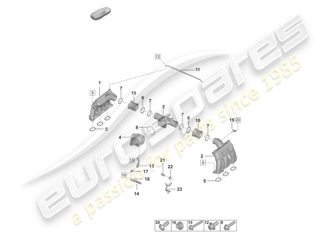 porsche 2023 (992-1) diagramme des pièces du distributeur d'air d'admission du papillon des gaz