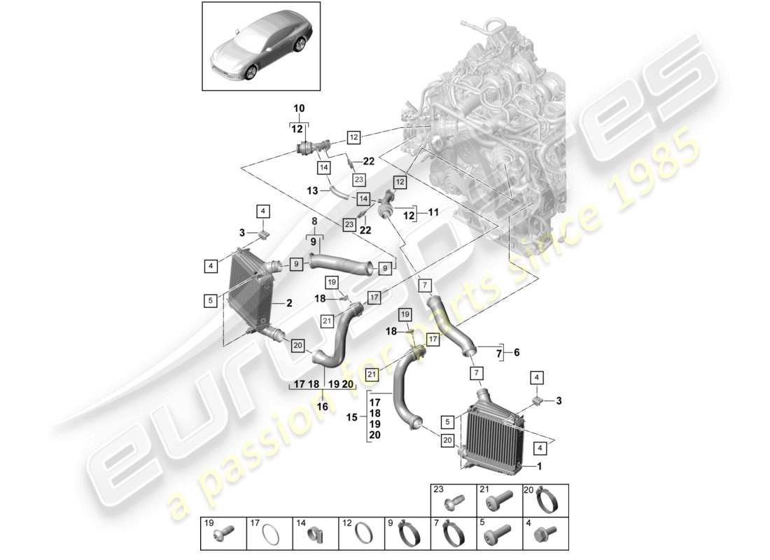 porsche 2021 (panamera 971-1) schéma des pièces du tuyau de pression du refroidisseur d'air de suralimentation