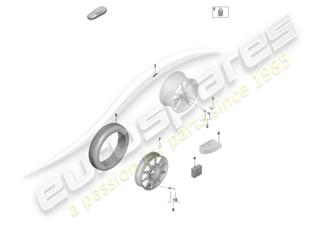 porsche 2024 (panamera 971-2) diagramme des pièces du boulon de roue, de la valve et du poids d'équilibrage