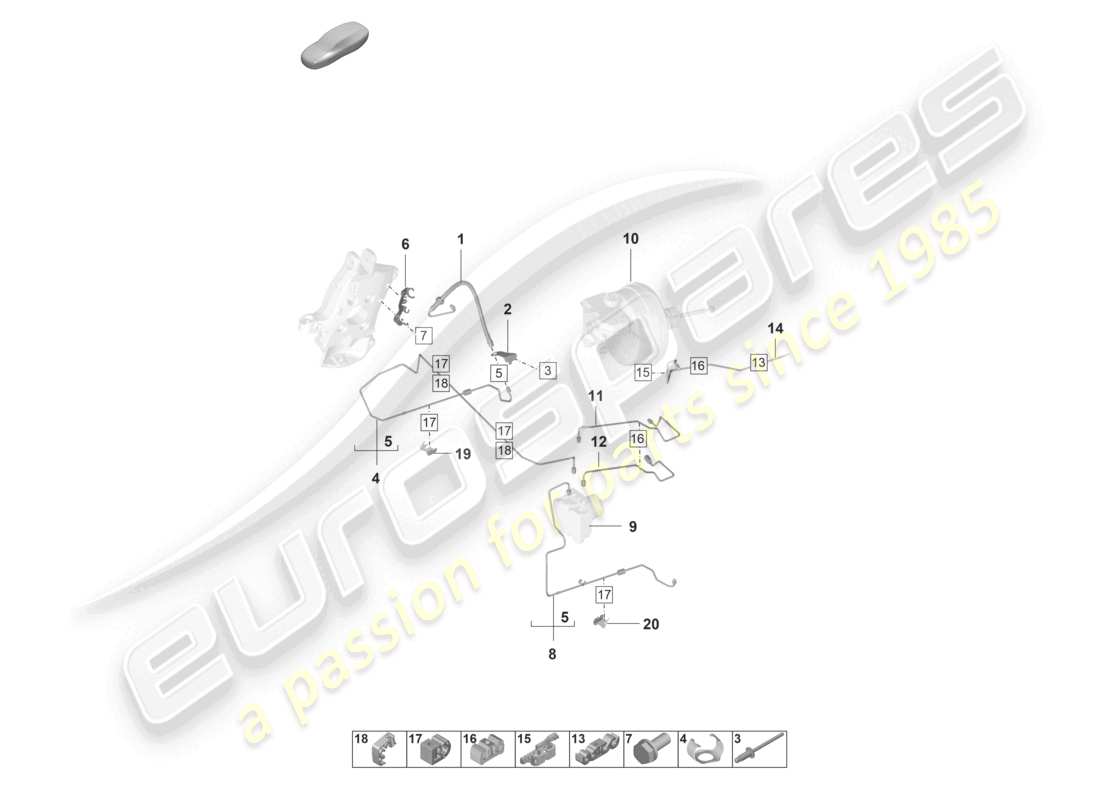 porsche 2022 (992-1 gt3/rs/st) schéma des pièces de la conduite de frein de l'avant du véhicule