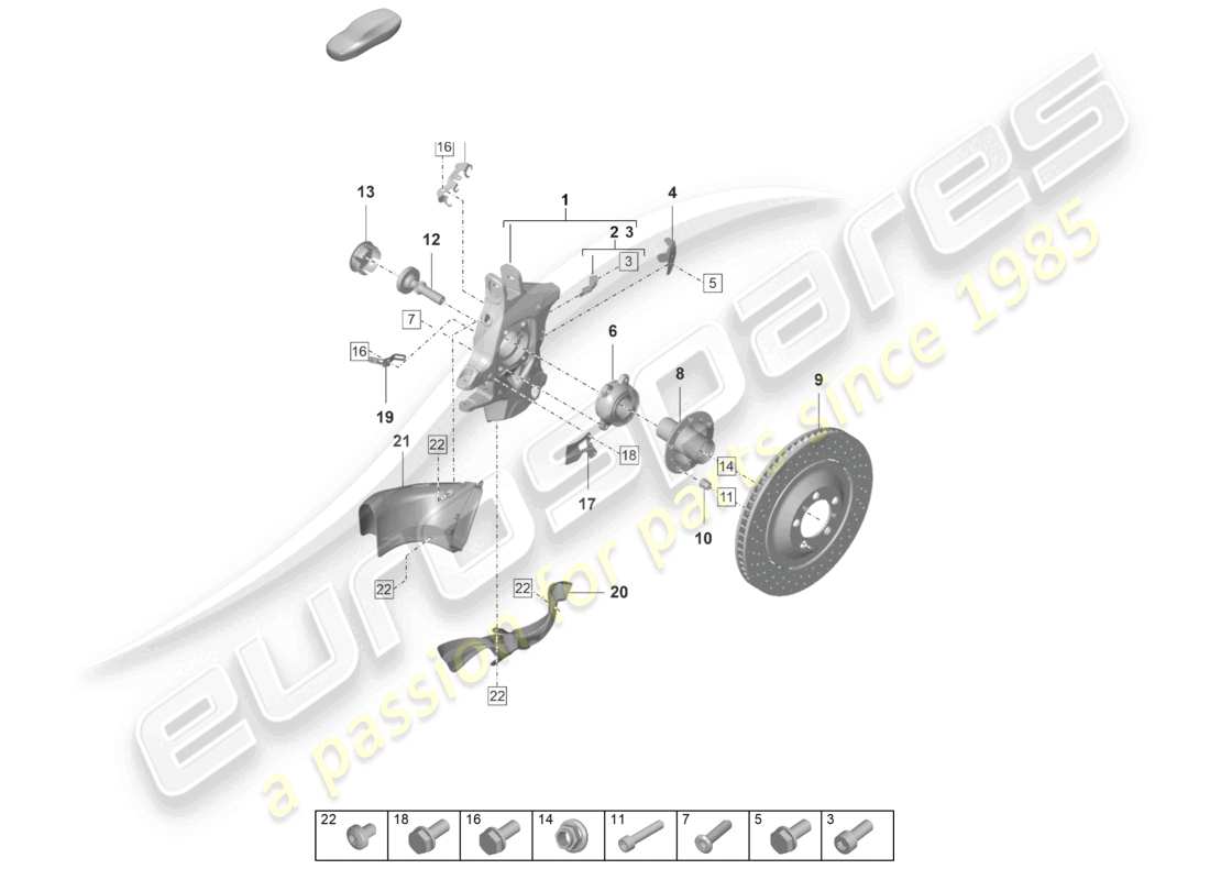 porsche 2022 (992-1 gt3/rs/st) schéma des pièces du moyeu de roue du support de roue