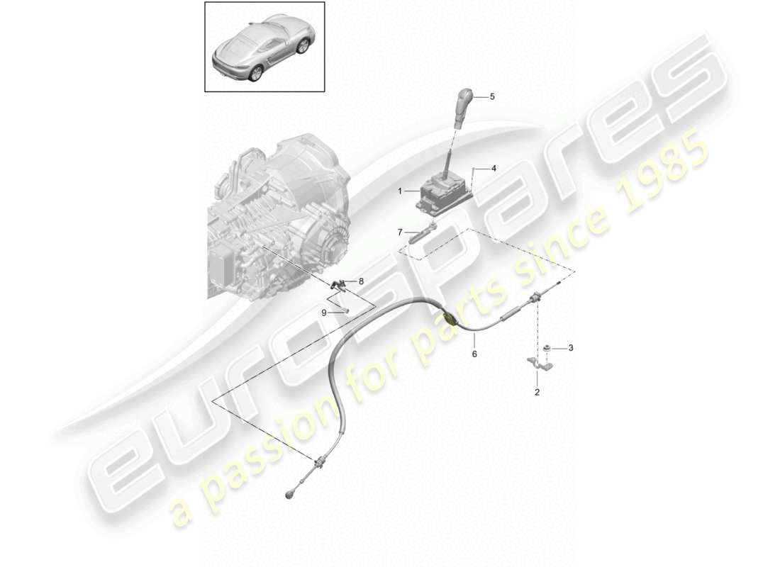 porsche 2025 (718 cayman) schéma des pièces du levier sélecteur pdk
