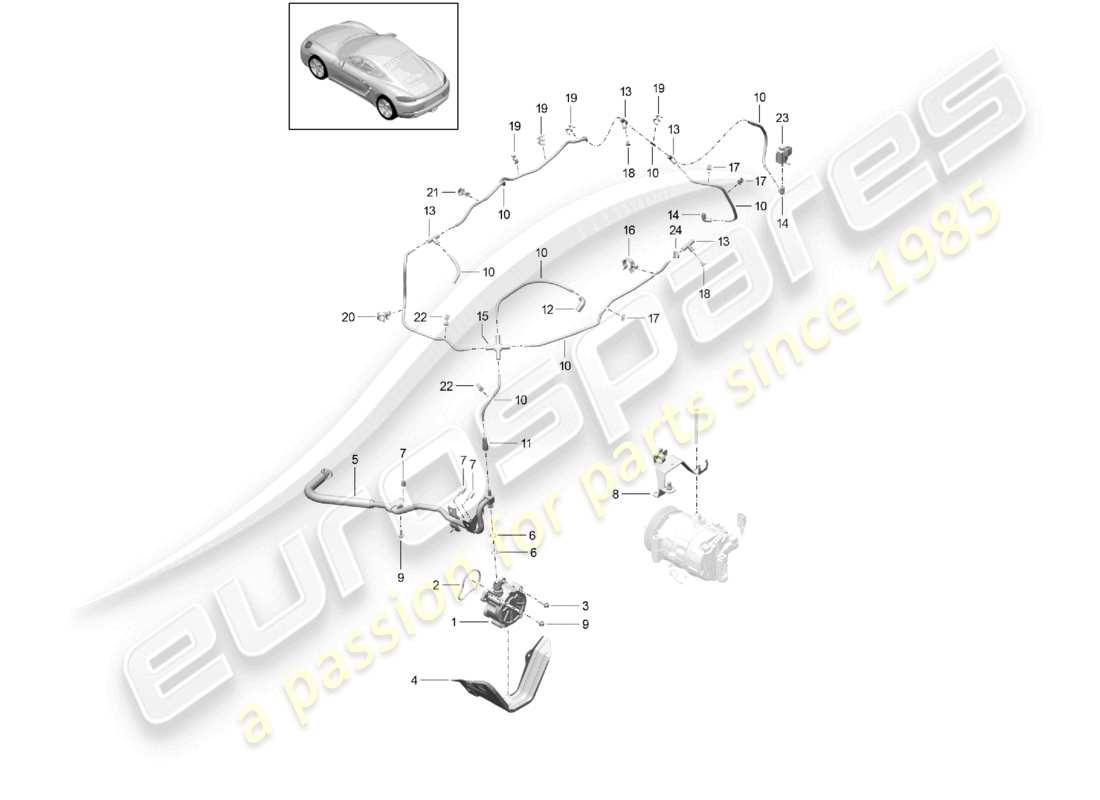 porsche 2024 (718 cayman) schéma des pièces de la pompe à vide du moteur du système de vide