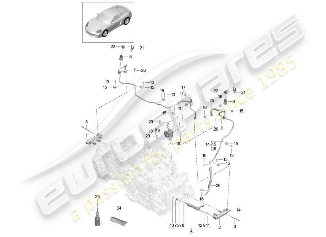porsche 2024 (718 cayman) schéma des pièces de la pompe haute pression du tuyau de collecte de carburant