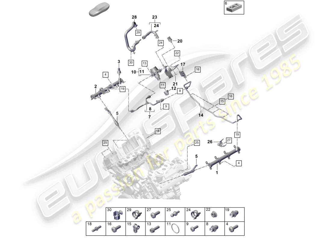porsche 2025 (cayenne e3 pa) tuyau de collecte de carburant injecteur haute pression pompe haute pression schéma des pièces de la conduite de carburant