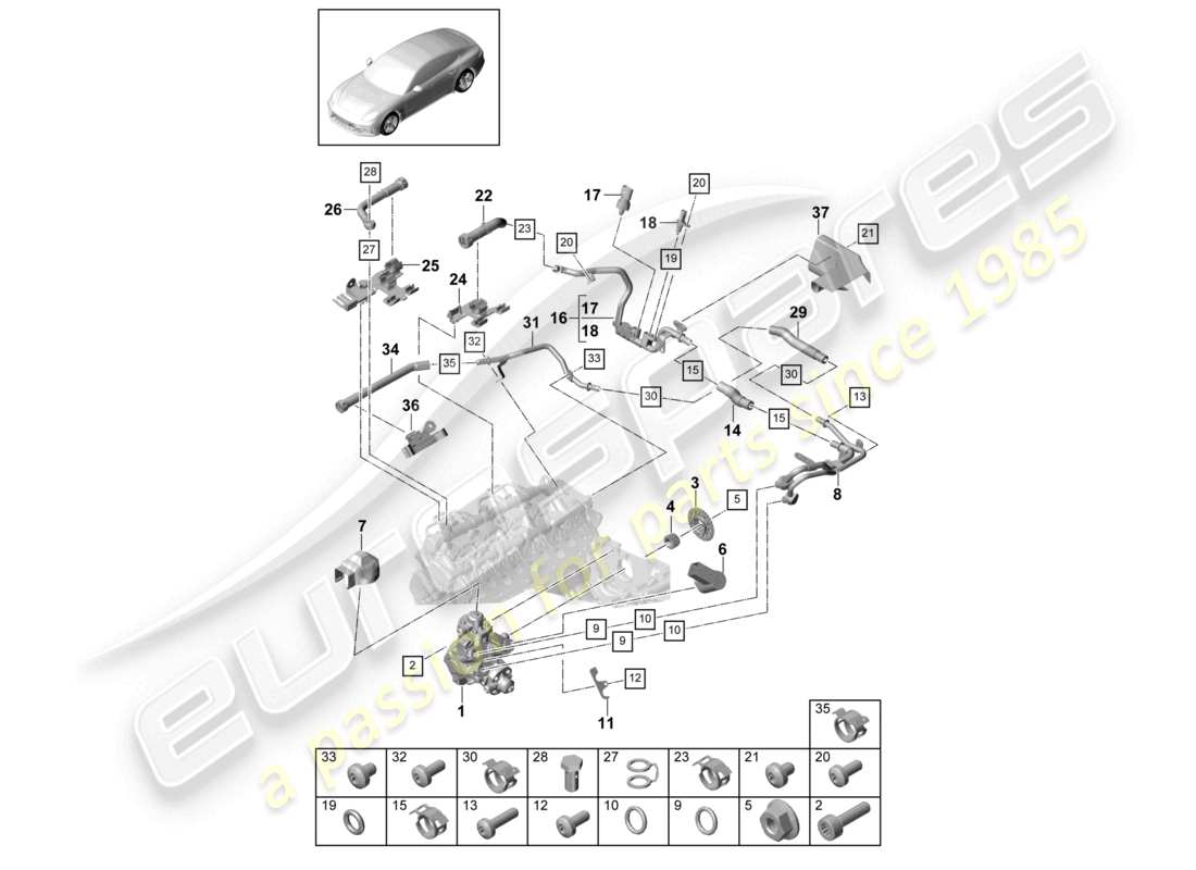 porsche 2021 (panamera 971-1) schéma des pièces de la conduite de carburant de la pompe haute pression