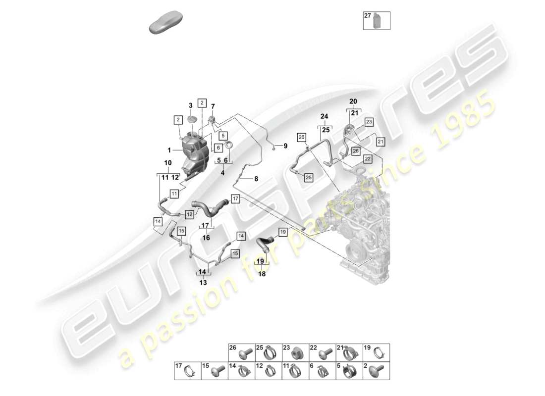 porsche 2024 (panamera 971-2) système de refroidissement du liquide de refroidissement vase d'expansion du liquide de refroidissement conduite de reniflard schéma des pièces