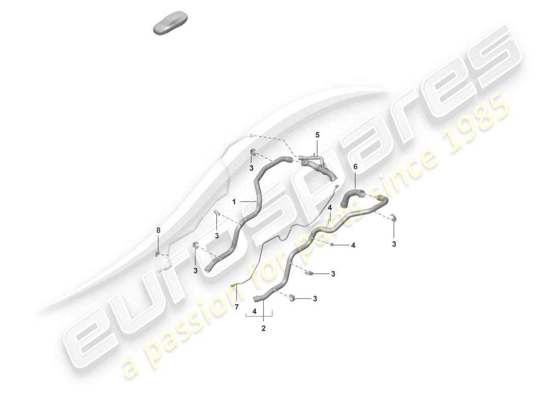 porsche 2022 (992-1 gt3/rs/st) schéma des pièces du système de refroidissement du liquide de refroidissement arrière
