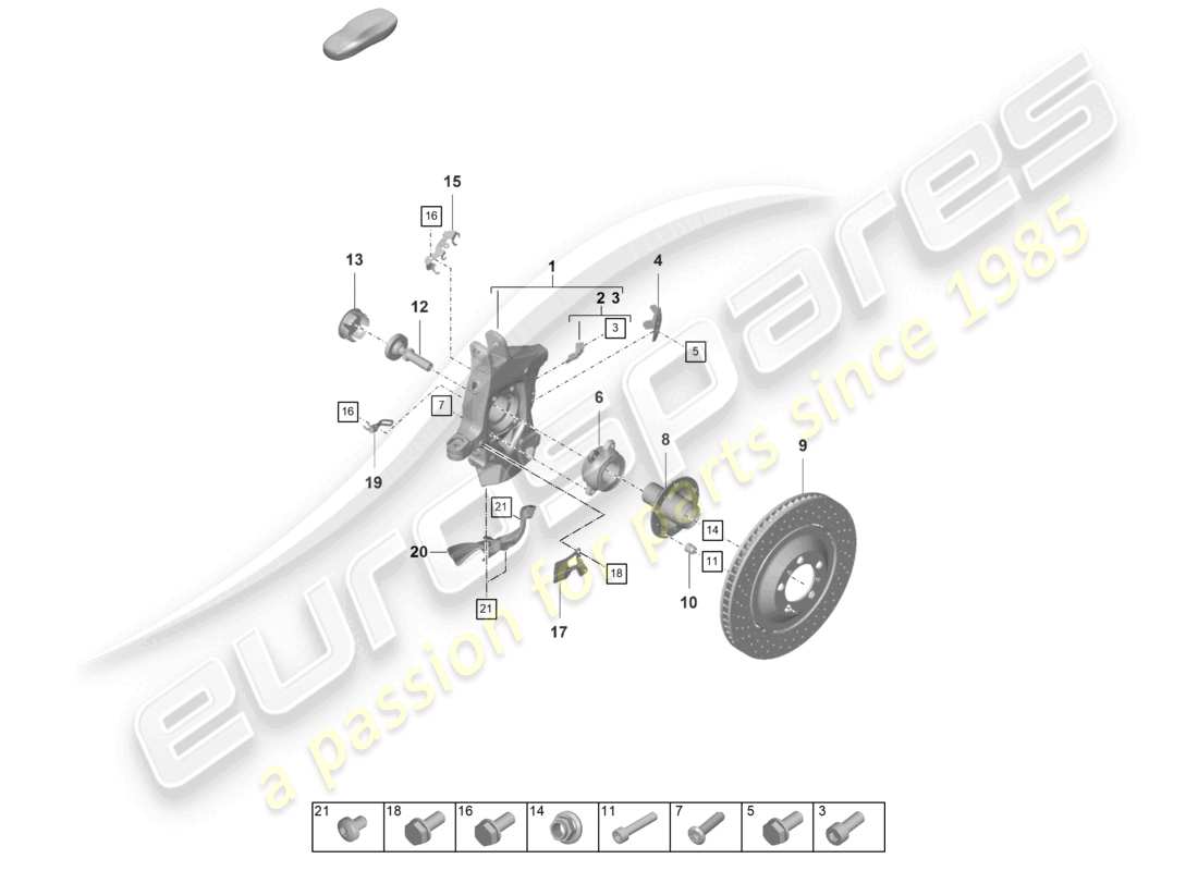 porsche 2022 (992-1 gt3/rs/st) schéma des pièces du moyeu de roue du support de roue