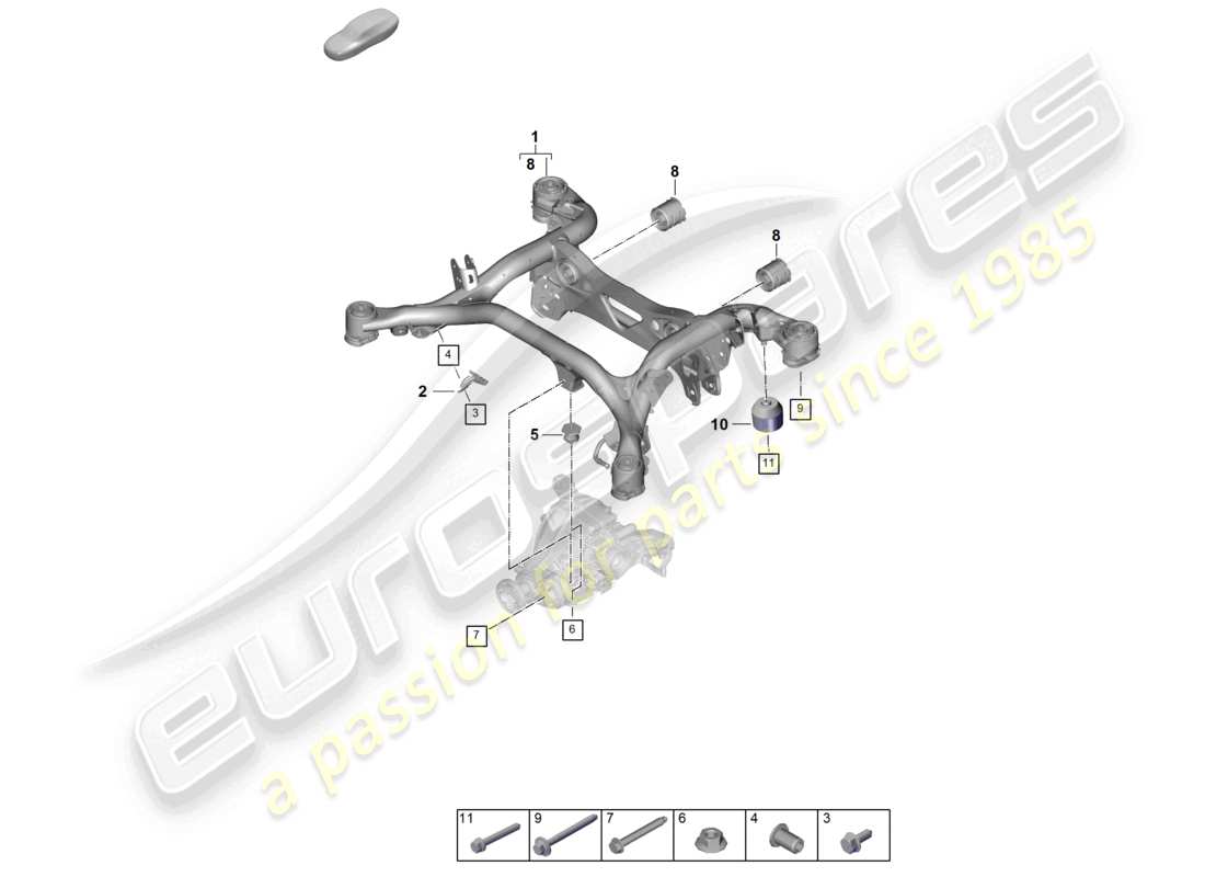 porsche 2024 (cayenne e3 pa) cadre de support sous-châssis de suspension diagramme des pièces