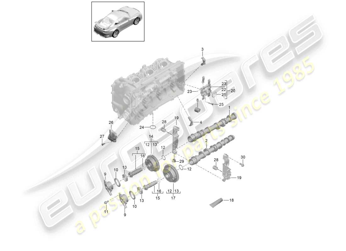 porsche 2021 (991-2 r/gt3/rs) schéma des pièces du dispositif de réglage d'arbre à cames complet