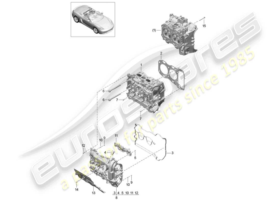 porsche 2023 (718 boxster) culasse avec : soupape joint de culasse couvercle de culasse schéma des pièces
