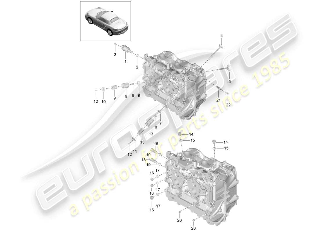 porsche 2022 (718 boxster) culasse accessoires soupape d'admission/d'échappement schéma des pièces