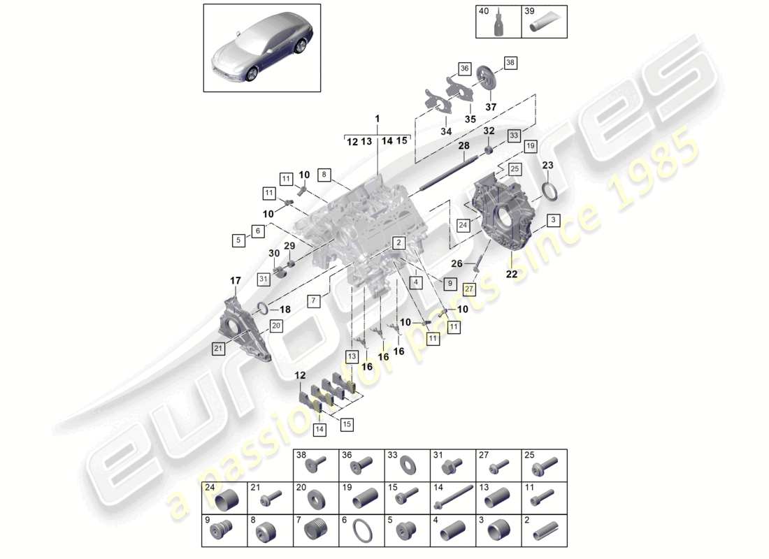 porsche 2021 (panamera 971-1) carter de vilebrequin pièces détachées schéma des pièces