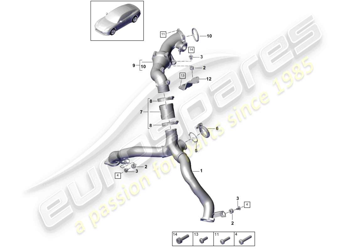 porsche 2021 (panamera 971-1) schéma des pièces du tuyau de pression du refroidisseur d'air de suralimentation