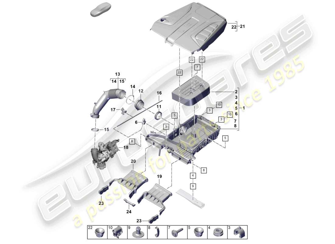 porsche 2026 (cayenne e3 pa) filtre à air avec pièces de connexion couvercle du moteur schéma des pièces