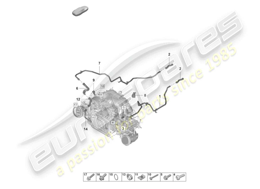 porsche 2021 (992-1 gt3/rs/st) réchauffeur de système de refroidissement du liquide de refroidissement schéma des pièces