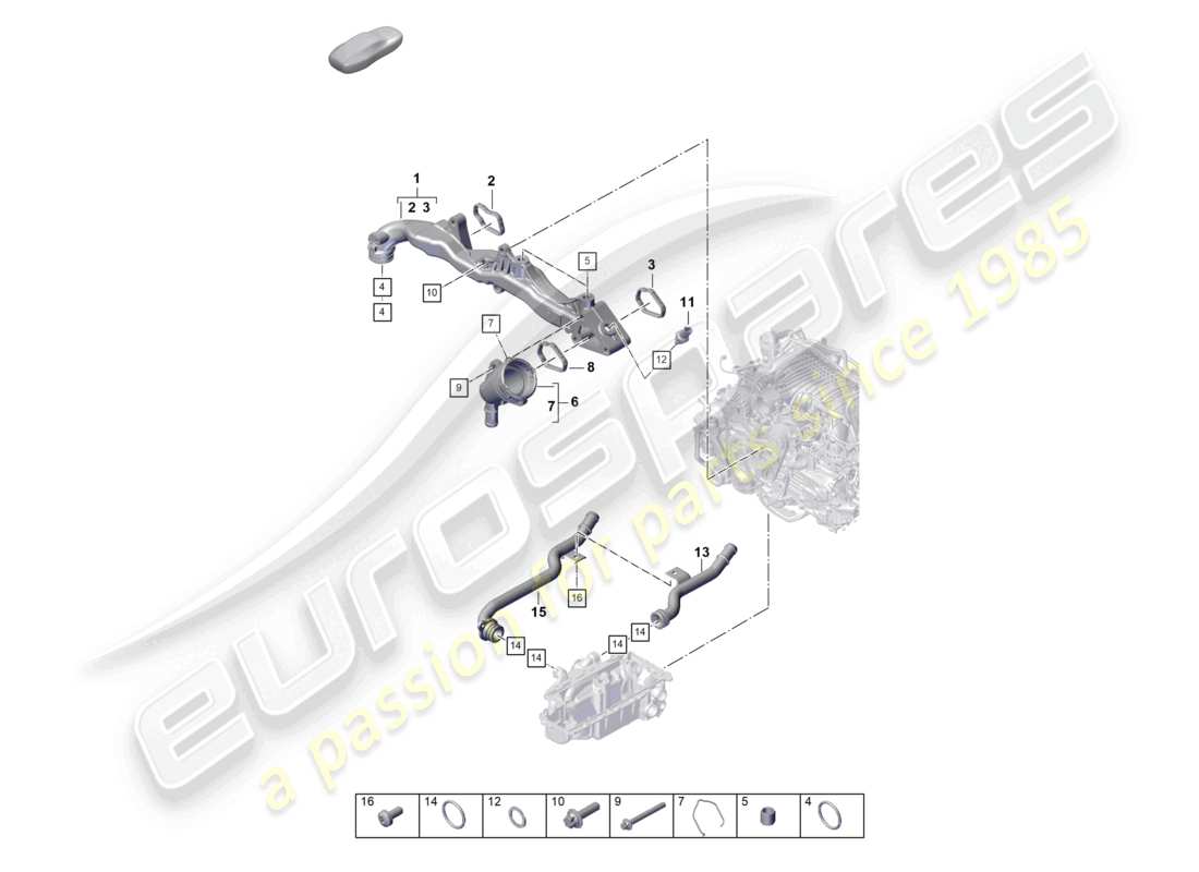 porsche 2022 (992-1 gt3/rs/st) schéma des pièces du support de montage du tuyau de liquide de refroidissement