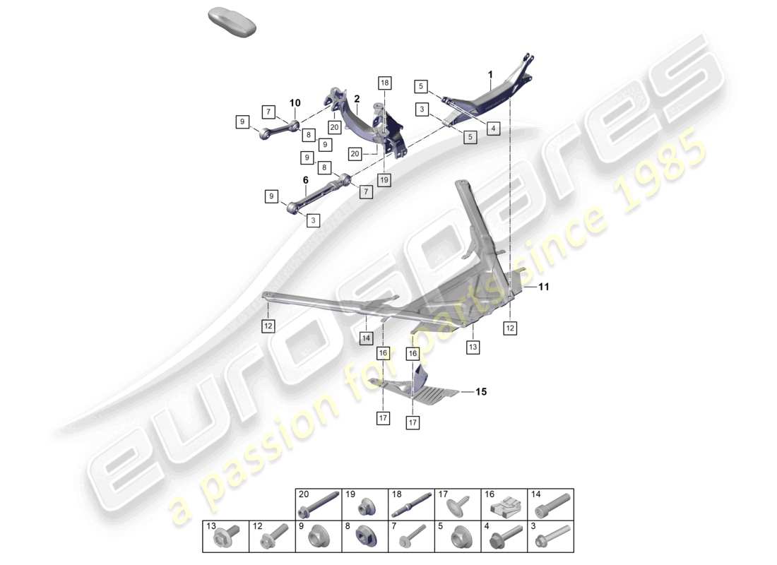 porsche 2022 (992-1 gt3/rs/st) diagramme des pièces de la traverse de l'essieu arrière
