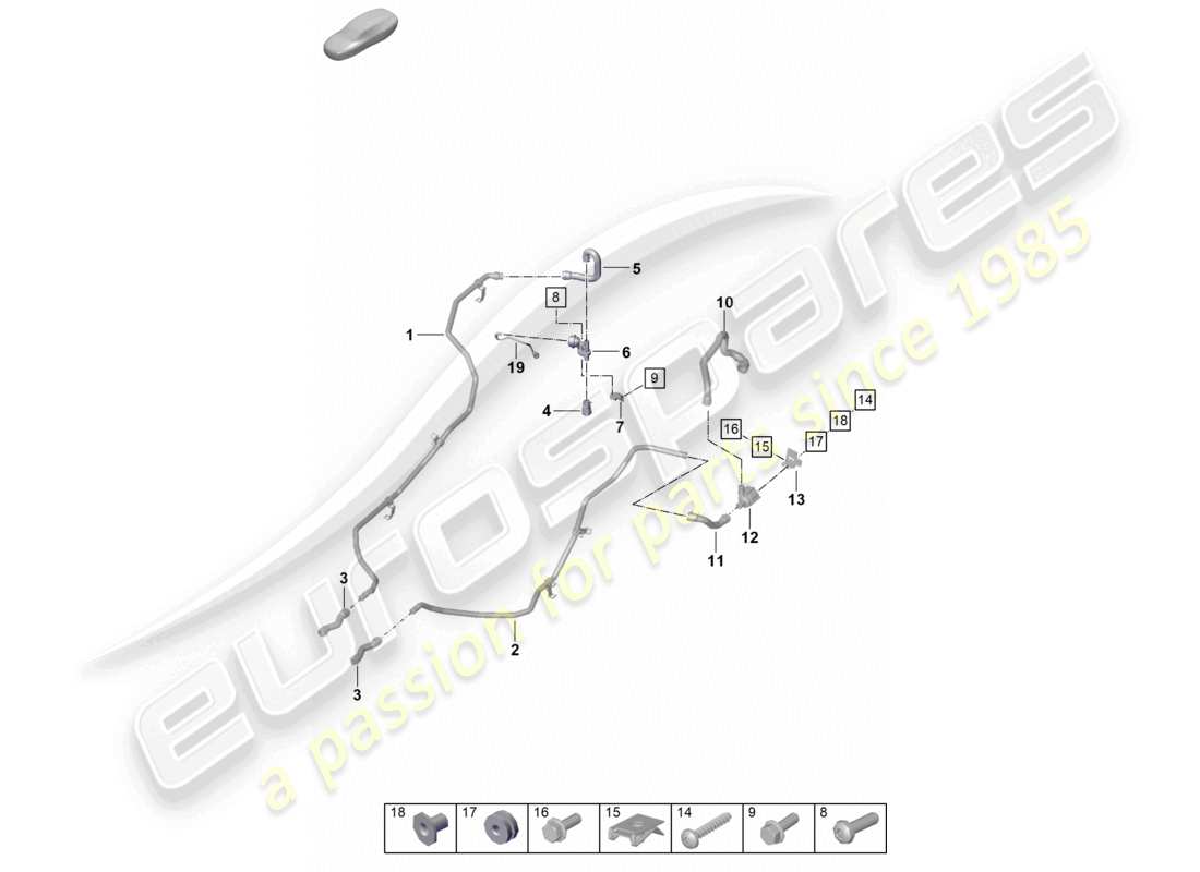porsche 2024 (992-2 turbo / s) schéma des pièces du réchauffeur du système de refroidissement du liquide de refroidissement