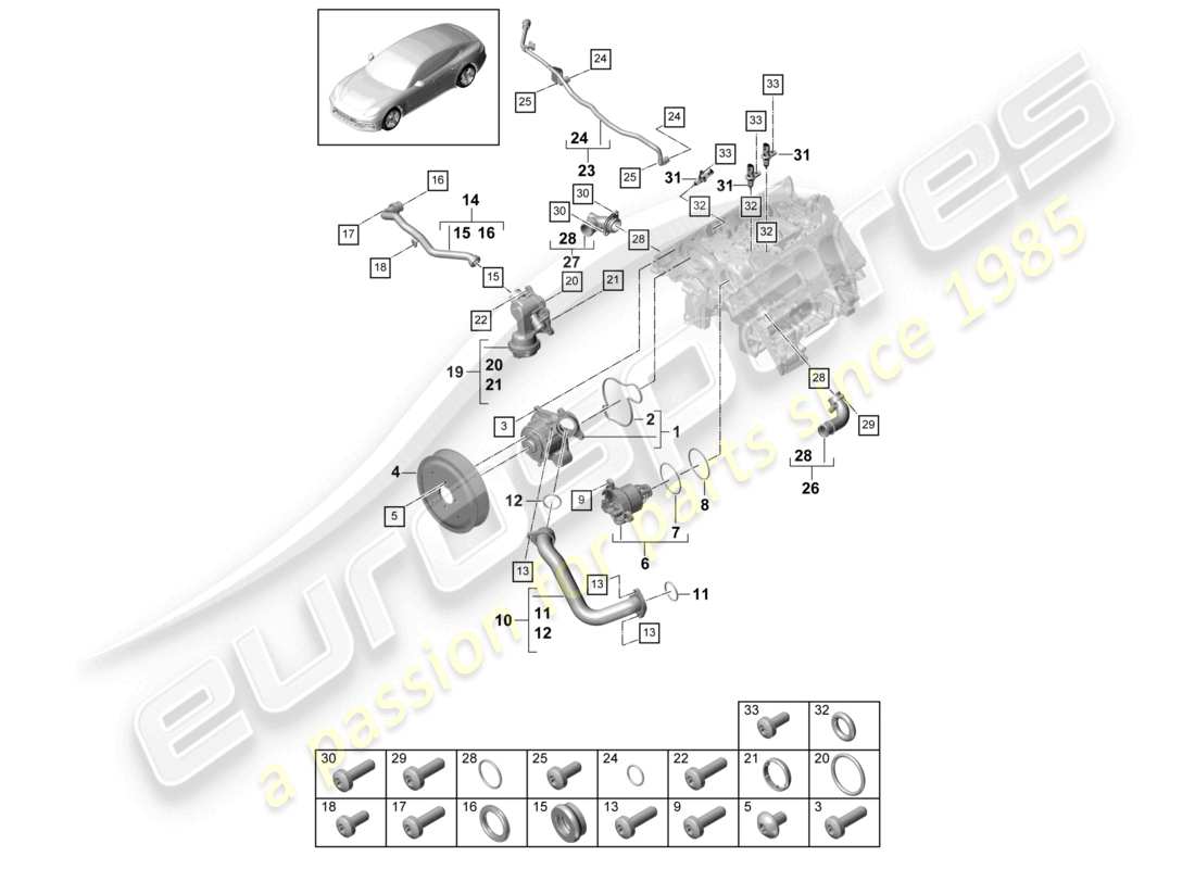 porsche 2021 (panamera 971-1) boîtier de thermostat de pompe à liquide de refroidissement tuyau de liquide de refroidissement conduite de reniflard schéma des pièces